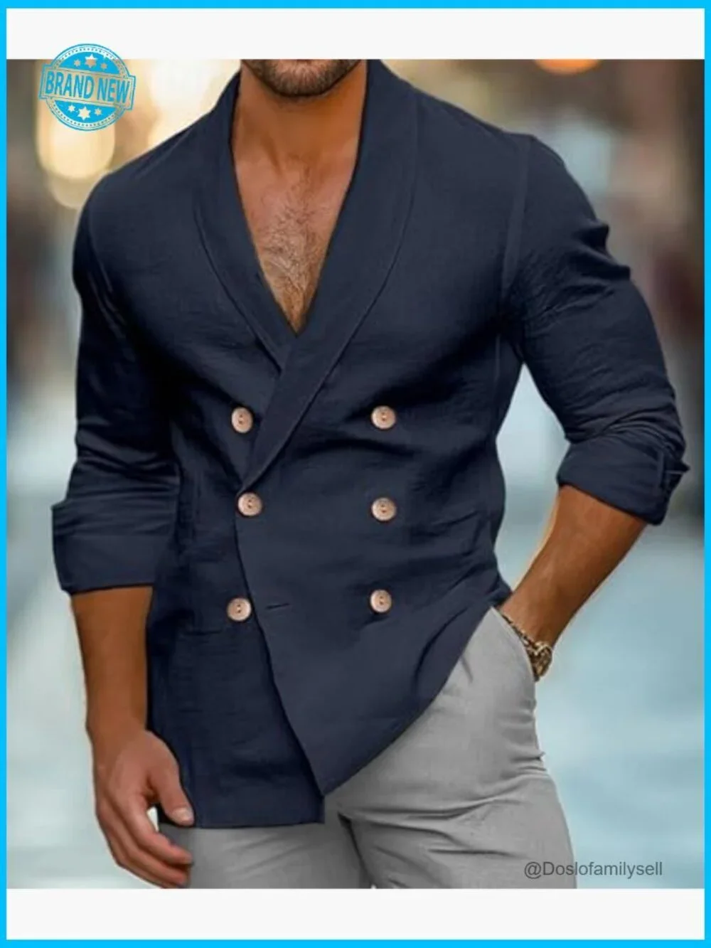 Linen Blazer Double Breasted Shawl Collar Slim Fit Classic Retro Beach Vacation